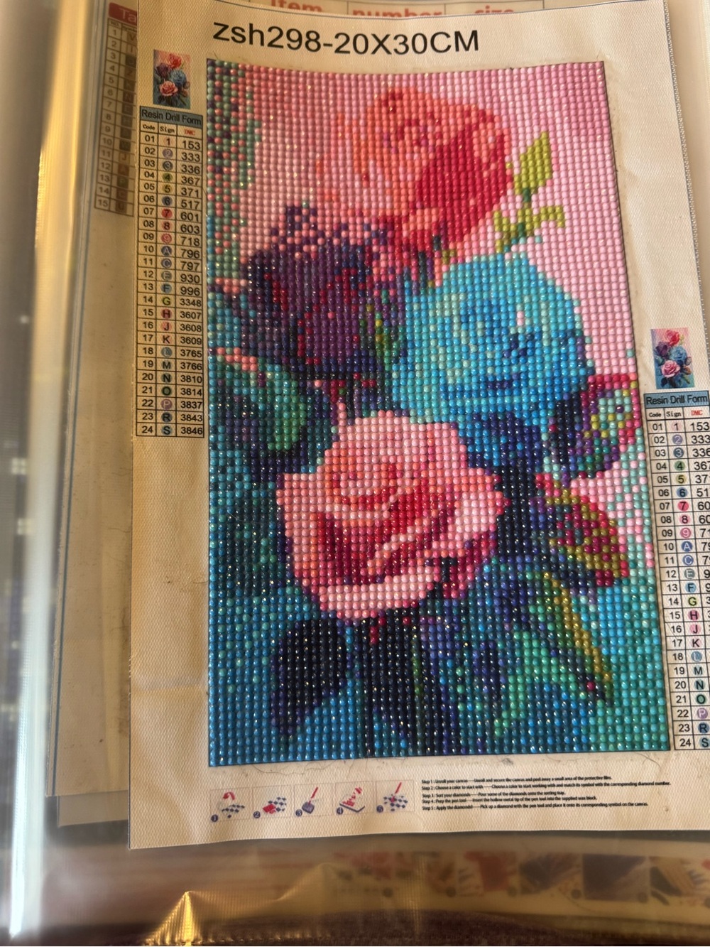 Floral Diamond Art Wall Decor - Pink & Blue Roses